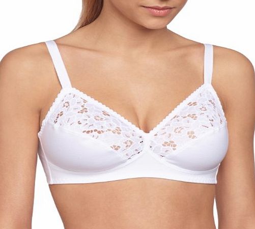 Cotton Lace Comfort, Non Wired Bra Full Cup Womens Bra White 36C