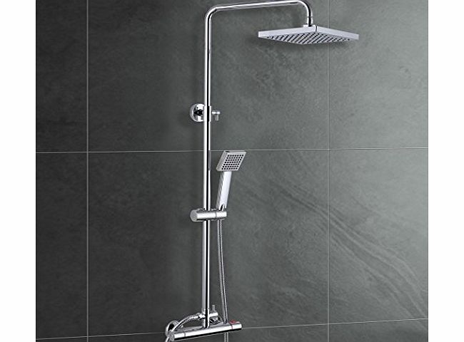 UKtapstores SQUARE THERMOSTATIC DUAL CONTROL MODERN RISER SLIDER SHOWER MIXER TAP HANDSET