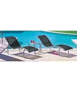 2 loungers, (H)73.5, (W)66, (L)175cm. 1 side table, (H)43, (W)41, (L)41cm