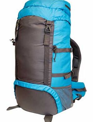 This rucksack has two side mesh pockets. a top cap section with a zipper pocket and two rigid poles for an inner back system. The base section has an internal draw cord opening and an exit hole for a hydration pack bladder hose. There are also webbin