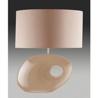 Stylish sculptured ceramic table lamp in a taupe gloss finish complete with co-ordinating taupe fabr