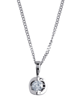 9ct White Gold 0.15ct Single Stone Diamond Pendant set with Curb Chain