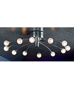 Chrome finish.IP20 rating.Drop 16cm.Diameter 62cm.Requires 12 x 10 watt maximum G4 12v bulbs (suppli