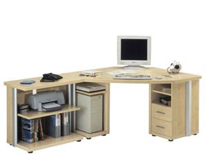 Stylish static corner workstation with sturdy add on rack. 38mm soft edged Lightboard worktop with