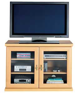 Beech effect entertainment unit.2 glass doors, 4 internal shelves, 2 adjustable.Gold look