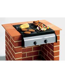 Includes Lava Rock. Grill size 48 x 48cm. BS hose and UK mainland propane regulator. Bricks not