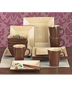 Embossed Lines 16 Piece Stoneware Dinner Set