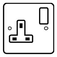 (H)88 x (W)88 mm, BS 1363, 13 amp 1 gang switched socket with black insert, Co-ordinated flat