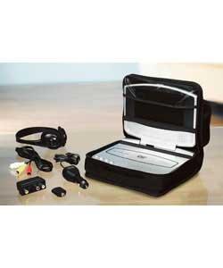 Includes in-car adaptor.AV lead. SCART adaptor.Banded headphones.Gadget bag also converts to car