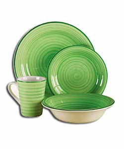 Green Spinwash 16 Piece Dinner Set