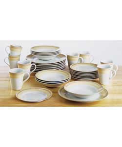 Linear 32 Piece Cream and Chocolate Porcelain Dinner Set