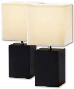 Height 32cm.Square shade 16 x 16cm.In-line switch.Requires 2 x 60 watt SES golf ball bulb (not