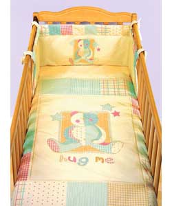 Includes cot bumper 140 x 30cm and cot quilt