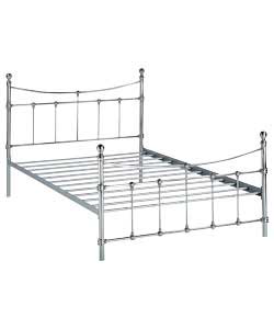 Regency style bedstead with brushed nickel coloured frame.Size (W)156, (L)212, (H)114cm.30cm clearan