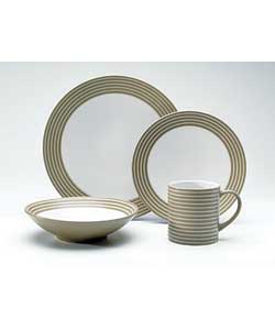 Unbranded Sand Stripes 16 Piece Stoneware Dinner Set