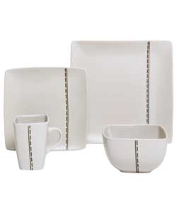 Unbranded Set of 16 Beige Lines Square Dinner Set