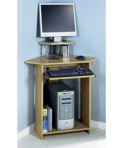 Small Corner Desk with Hutch - Beech Effect