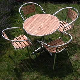 Teak/Aluminium Bistro Set - 80cm dia table and 4