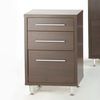 Contemporary range in a dark brown foil finish with metal drawer runners and silver metal bar handle