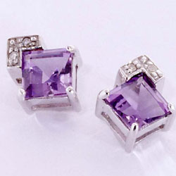 White Gold Diamond and Amethyst Earrings