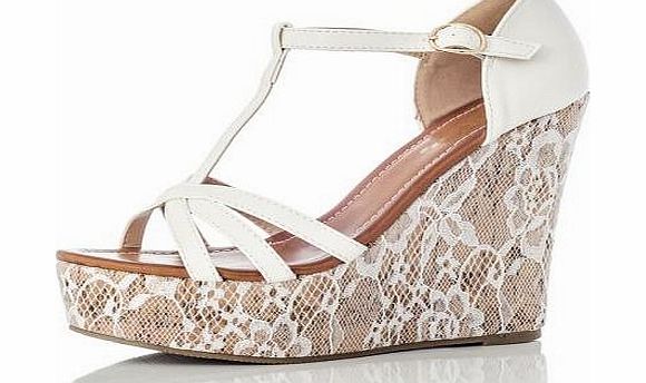 Unbranded White Lace Cork Wedges