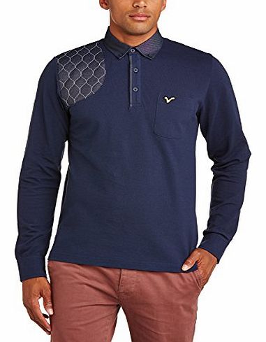  Jeans Mens Ogden Checkered Button Front Long Sleeve Polo Shirt, Blue (Black Iris), Small