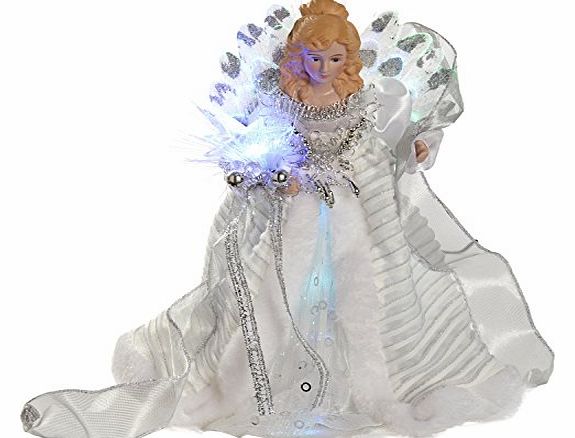 30 cm Fibre Optic Christmas Tree Topper Angel, White/ Silver