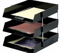 Set Of 3 Black A4 Foolscap Desk File Letter Trays & 8 Metal Riser Rods