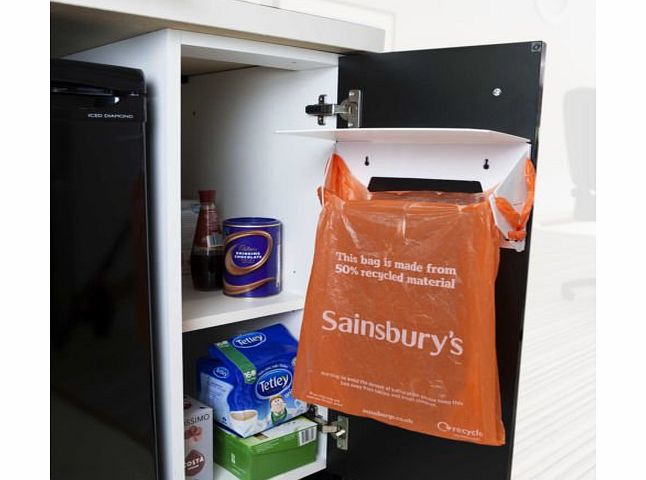 BIN UNIVERSAL WASTE BAG BIN HOLDER cupboard door or Wall mounted rubbish bin bag holder- flip down lid - great space saving - keeps smells down -caravans, motorhomes small kitchens