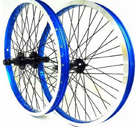 MICRODRIVE 48 SPOKE BMX WHEELS , 9T DRIVER REAR COG, ANNODISED BLUE RIMS, QUANDO HUBS (PAIR)